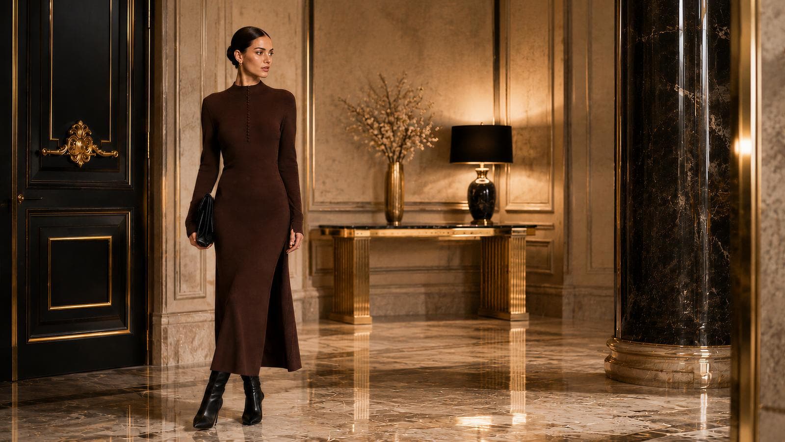 TERRA CONTEMPORANEA - Chocolate Mocha Ribbed Knit Dress